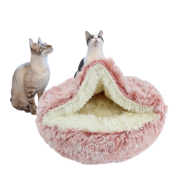 Hug Love Product | (Pink) 2 in 1 Round Donut Plush Cat Bed with Cover - Picture 2 of 3